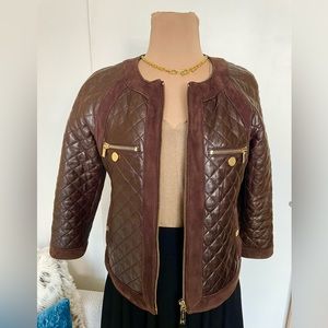 Tory Burch Brown leather jacket with 3/4 sleeves